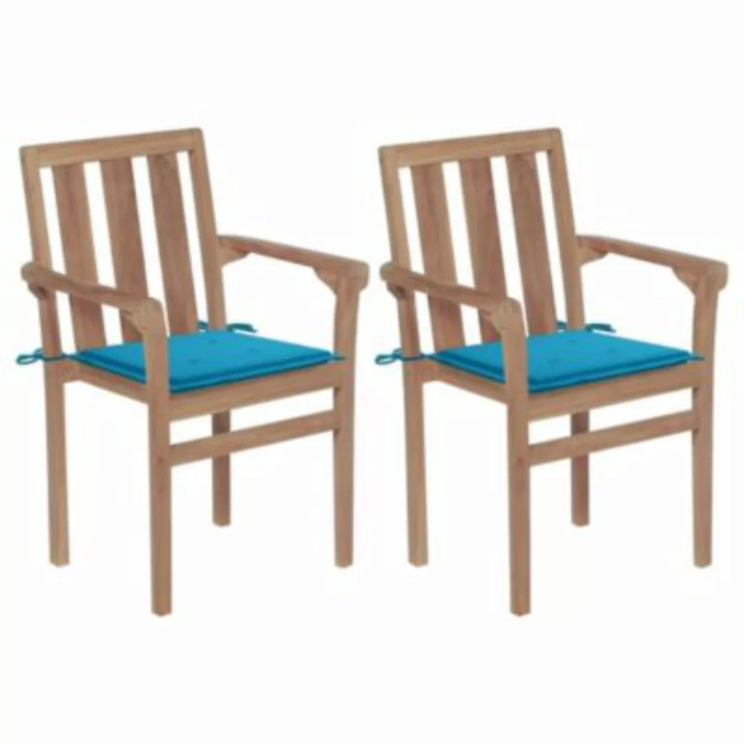 vidaXL Gartenstühle 2 Stk. mit Blauen Kissen Teak Massivholz Gartenstuhl bl günstig online kaufen