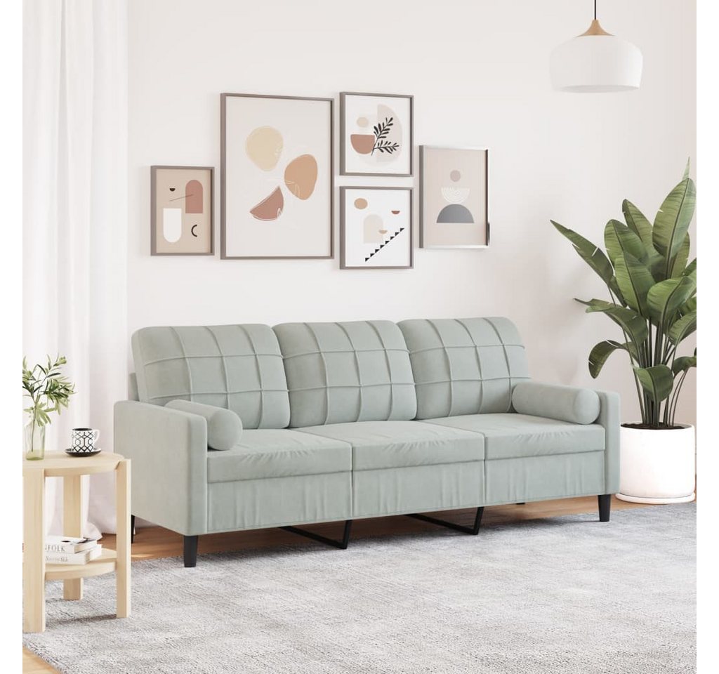 vidaXL Sofa, 3-Sitzer-Sofa mit Zierkissen Hellgrau 180 cm Samt günstig online kaufen