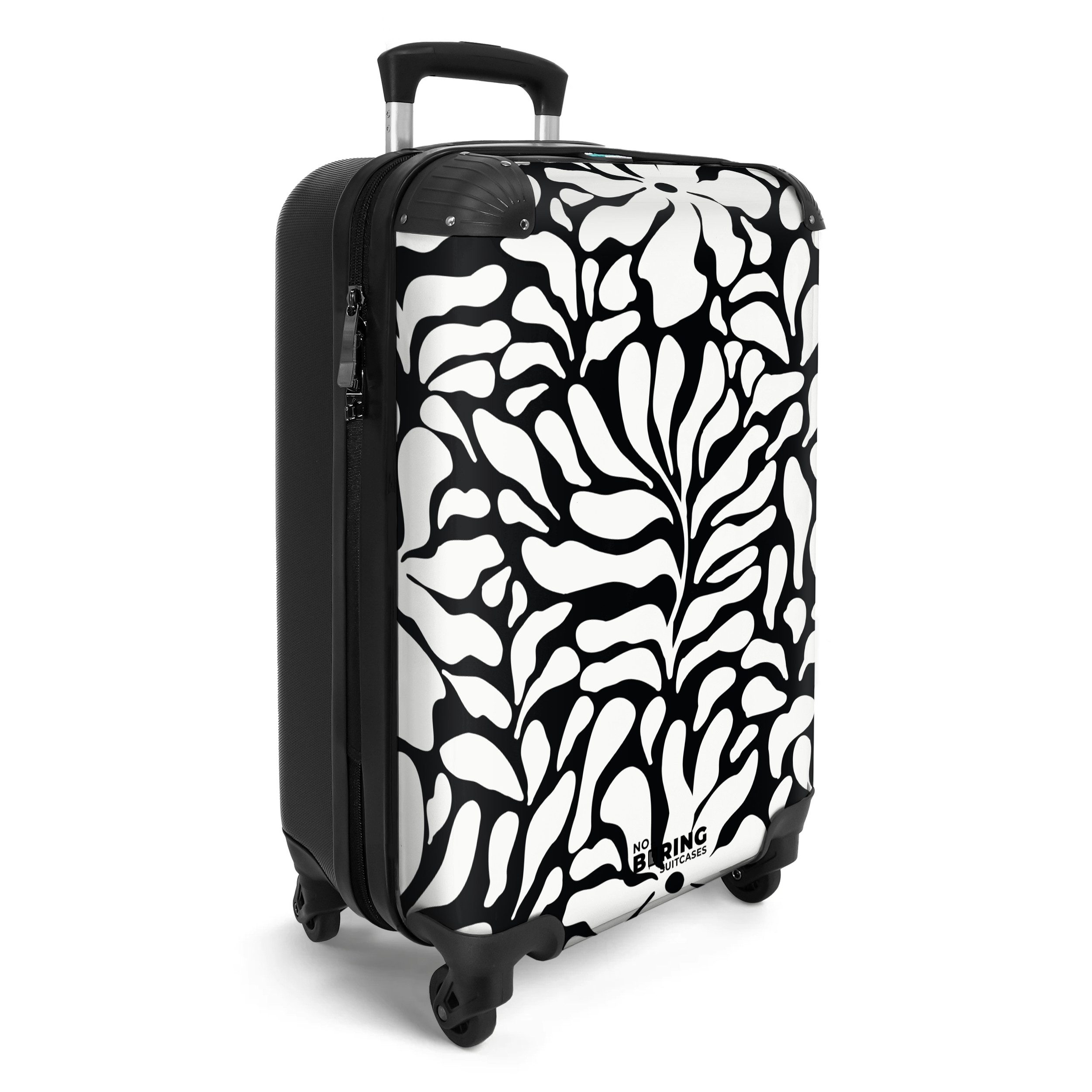 NoBoringSuitcases.com© Hartschalen-Trolley Schwarz mit weißen Blumen günstig online kaufen