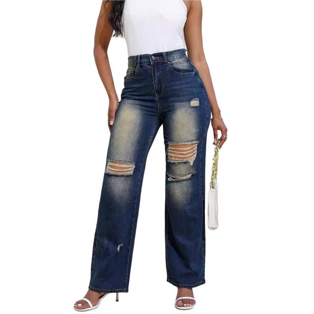 Zoclack 5-Pocket-Jeans Damen Loose-fit Retro Jeans mit Hohem Bund und Risse günstig online kaufen