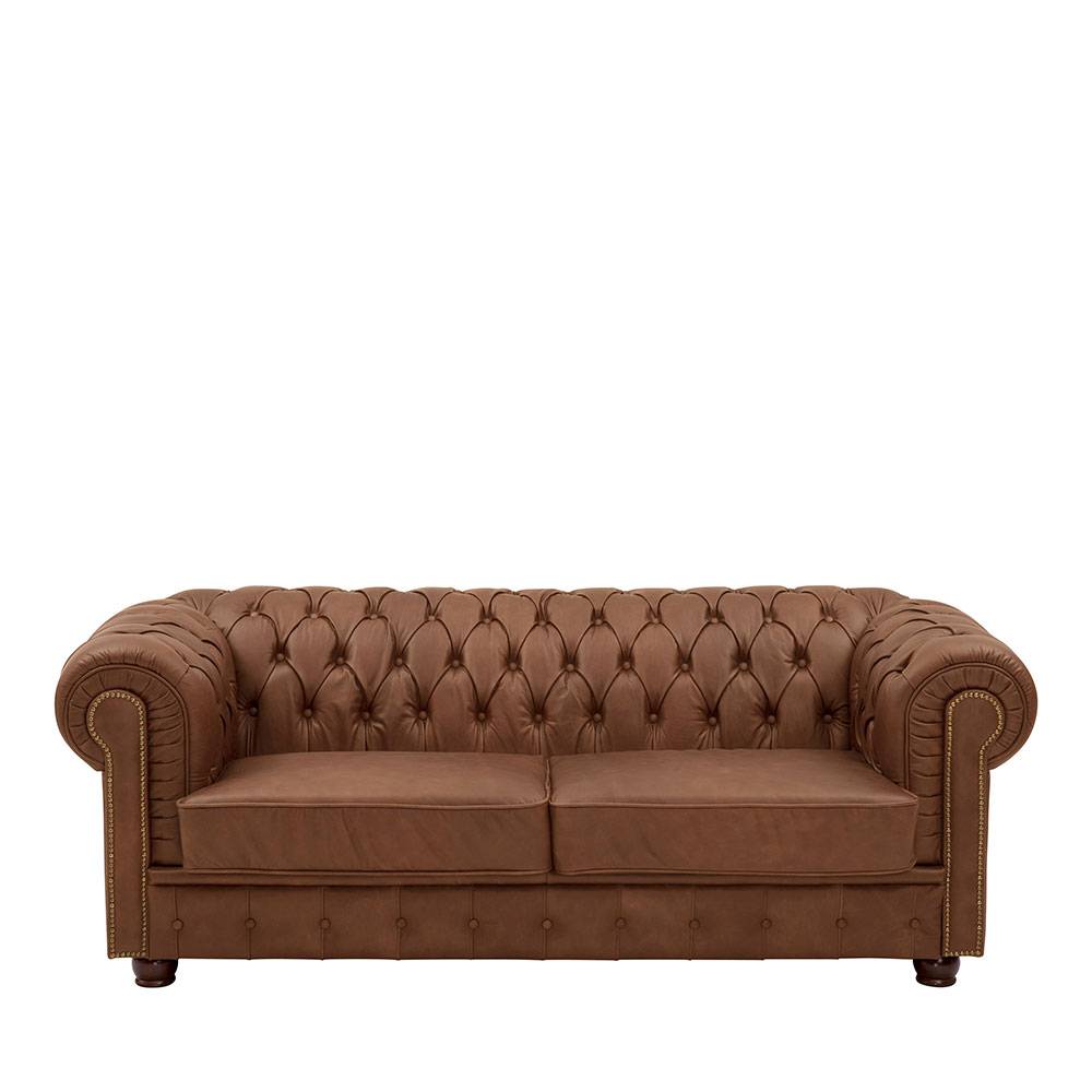 Dreisitzer Couch Leder Cognac im Chesterfield Look 200 cm breit günstig online kaufen