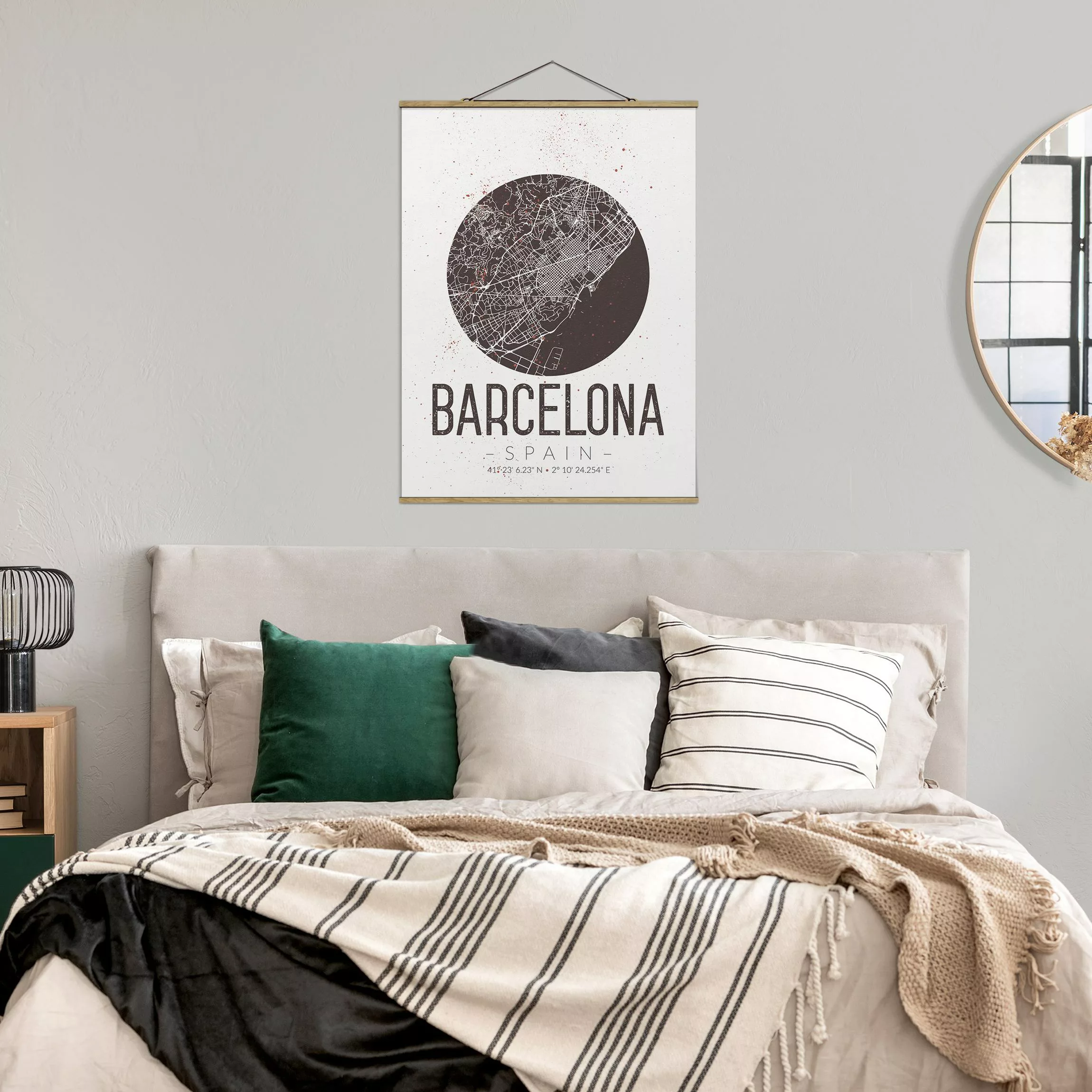 Stoffbild Karten mit Posterleisten - Hochformat Stadtplan Barcelona - Retro günstig online kaufen