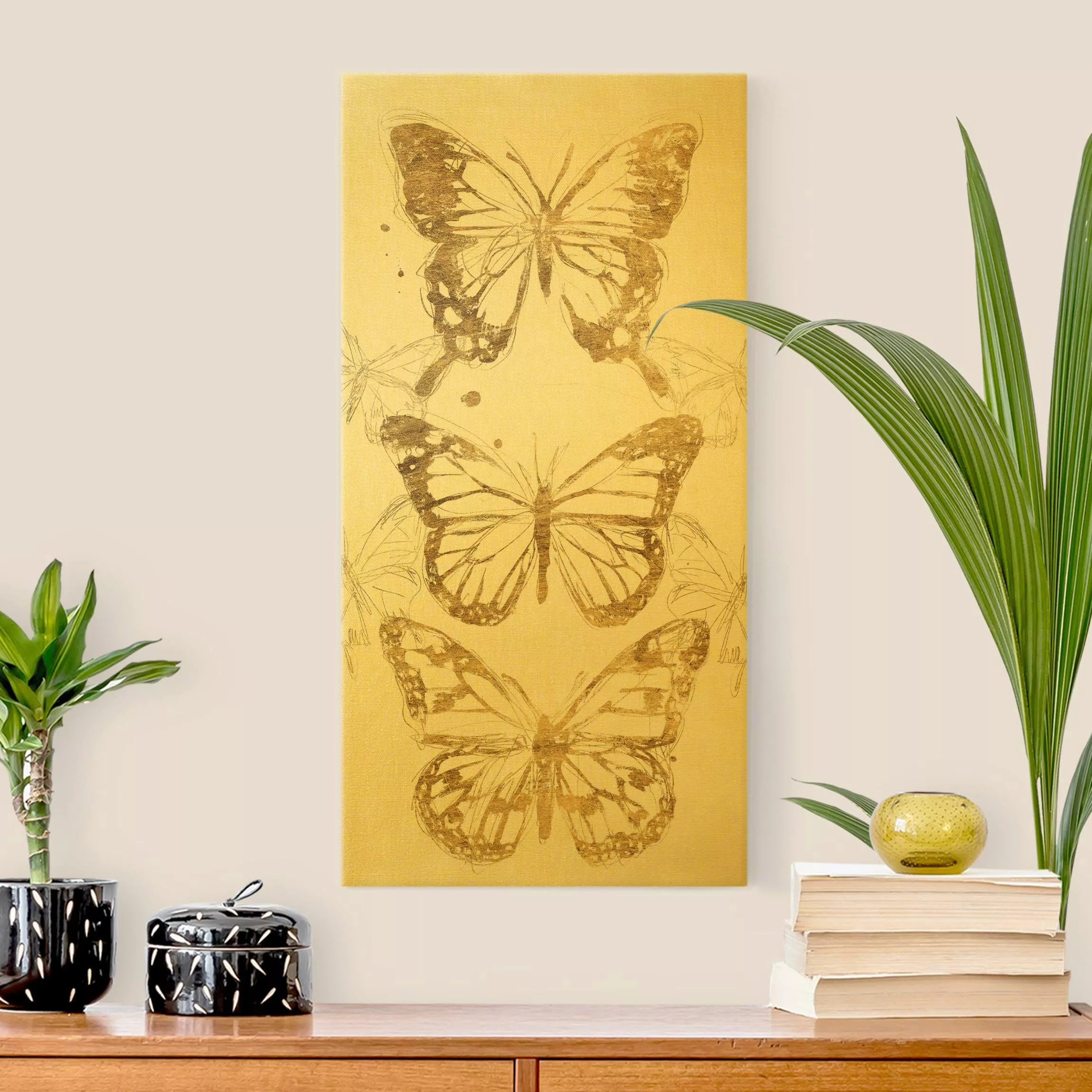 Leinwandbild Gold Schmetterlingskomposition in Gold I günstig online kaufen