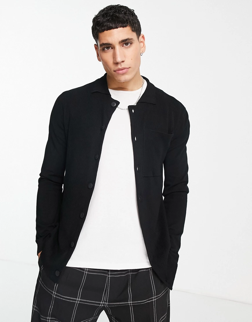 Bolongaro Trevor – Strick-Hemdjacke mit Knopfleiste-Schwarz günstig online kaufen
