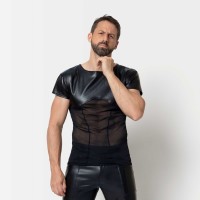 Kunstleder-Shirt mit Mesh günstig online kaufen