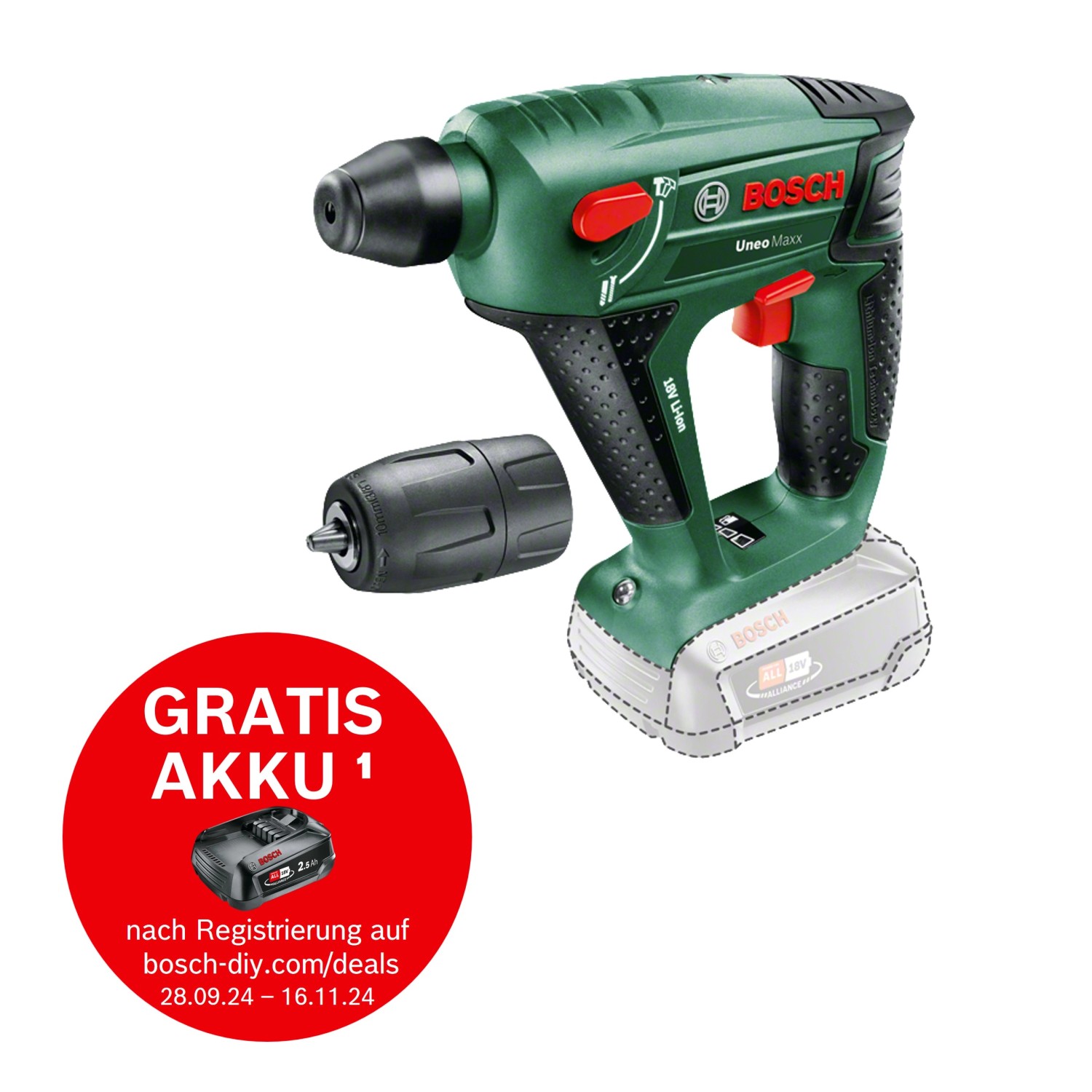 Bosch Akku-Bohrhammer Uneo Maxx 18 V Solo günstig online kaufen