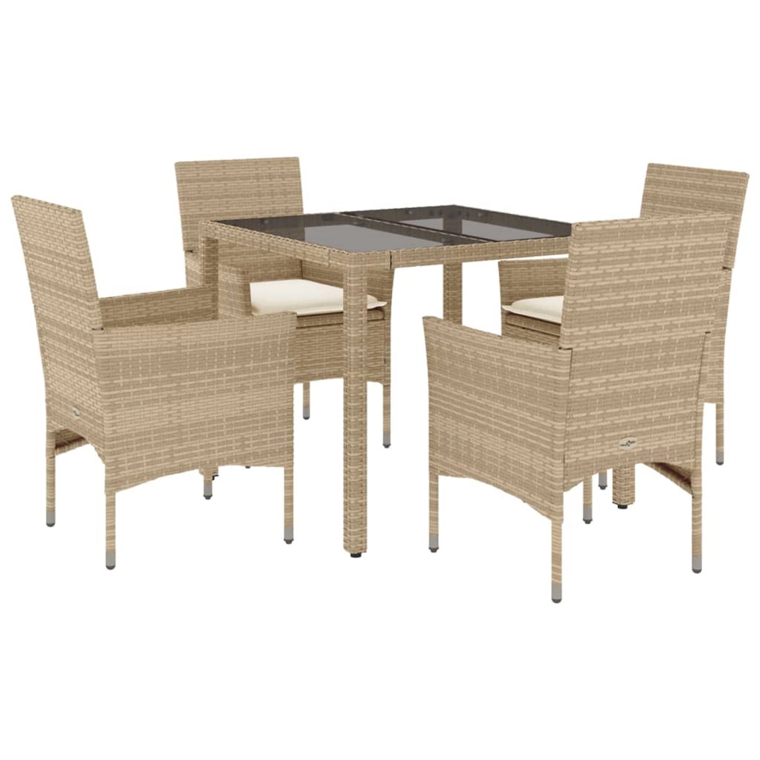 vidaXL 5-Tlg Garten-Essgruppe mit Kissen Beige Poly Rattan und Glas 3278568 günstig online kaufen