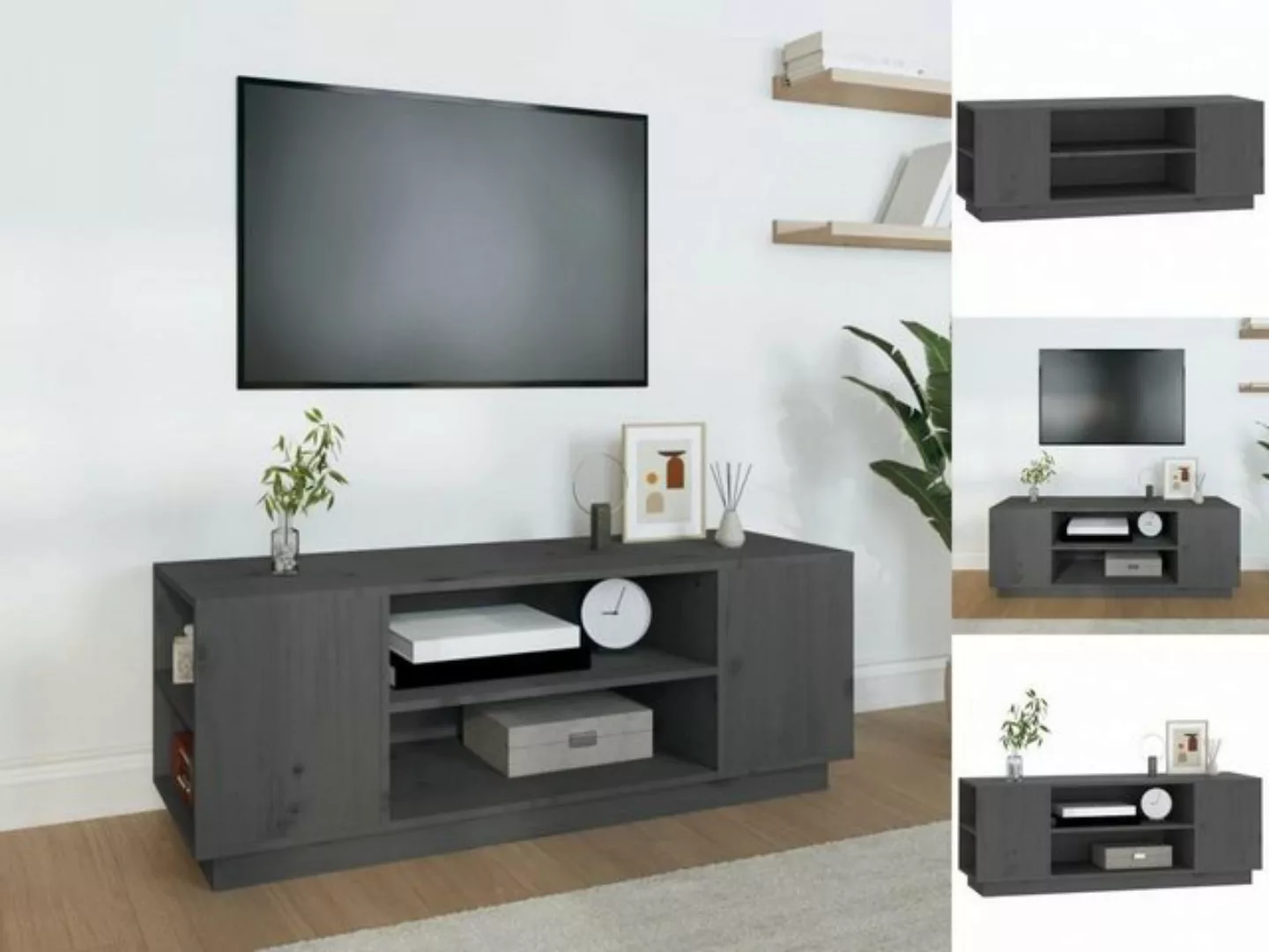 vidaXL TV-Schrank TV-Schrank Grau 110x35x40,5 cm Massivholz Kiefer Lowboard günstig online kaufen