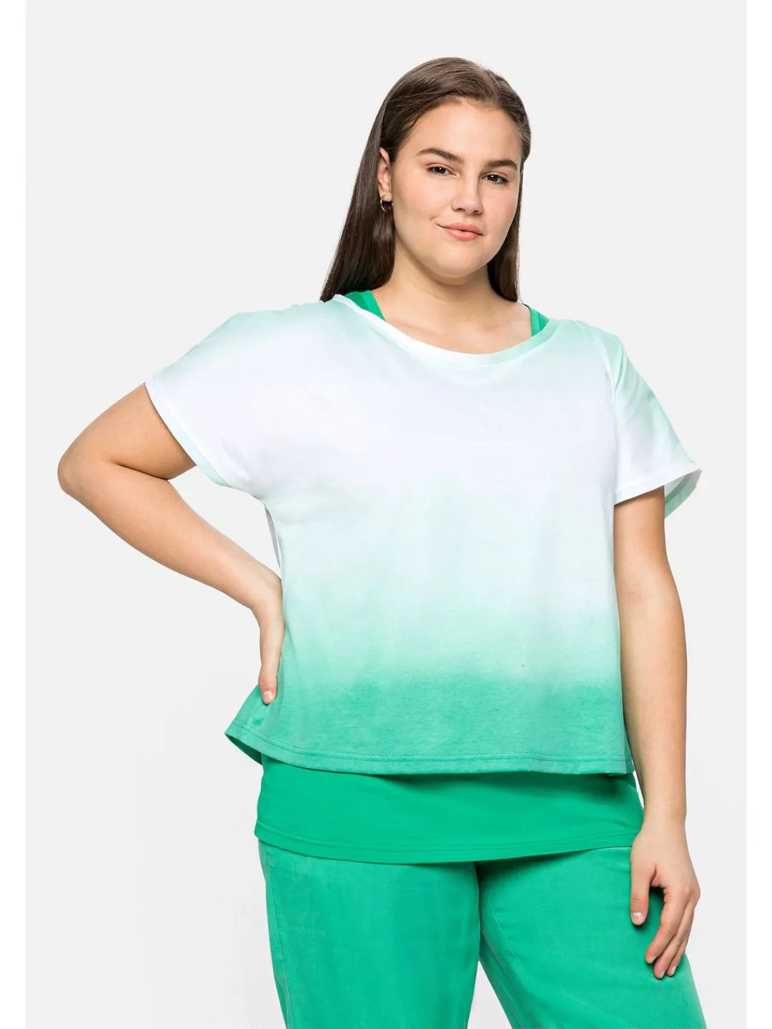 Sheego Tanktop "Große Größen", und Shirt im Lagenlook, in gebatikter Optik günstig online kaufen