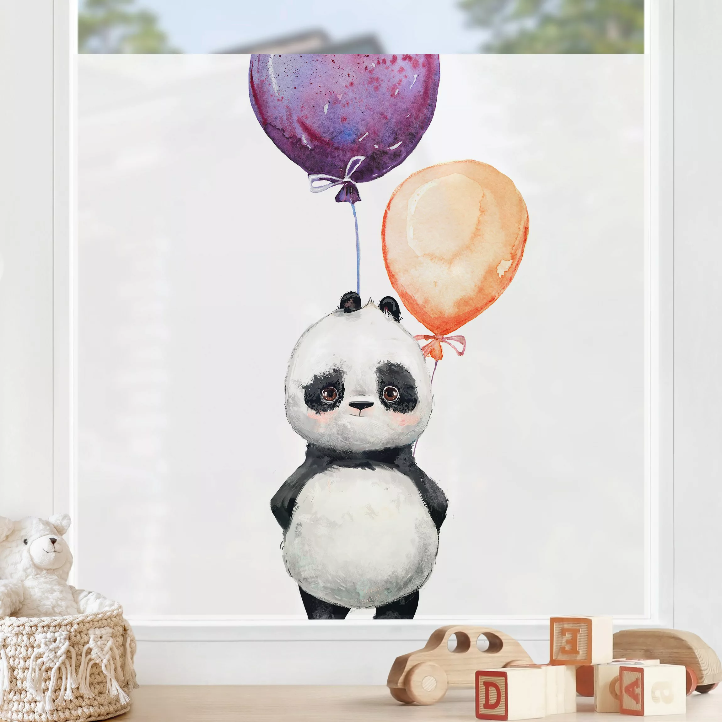 Fensterfolie Panda Brian mit Luftballons günstig online kaufen