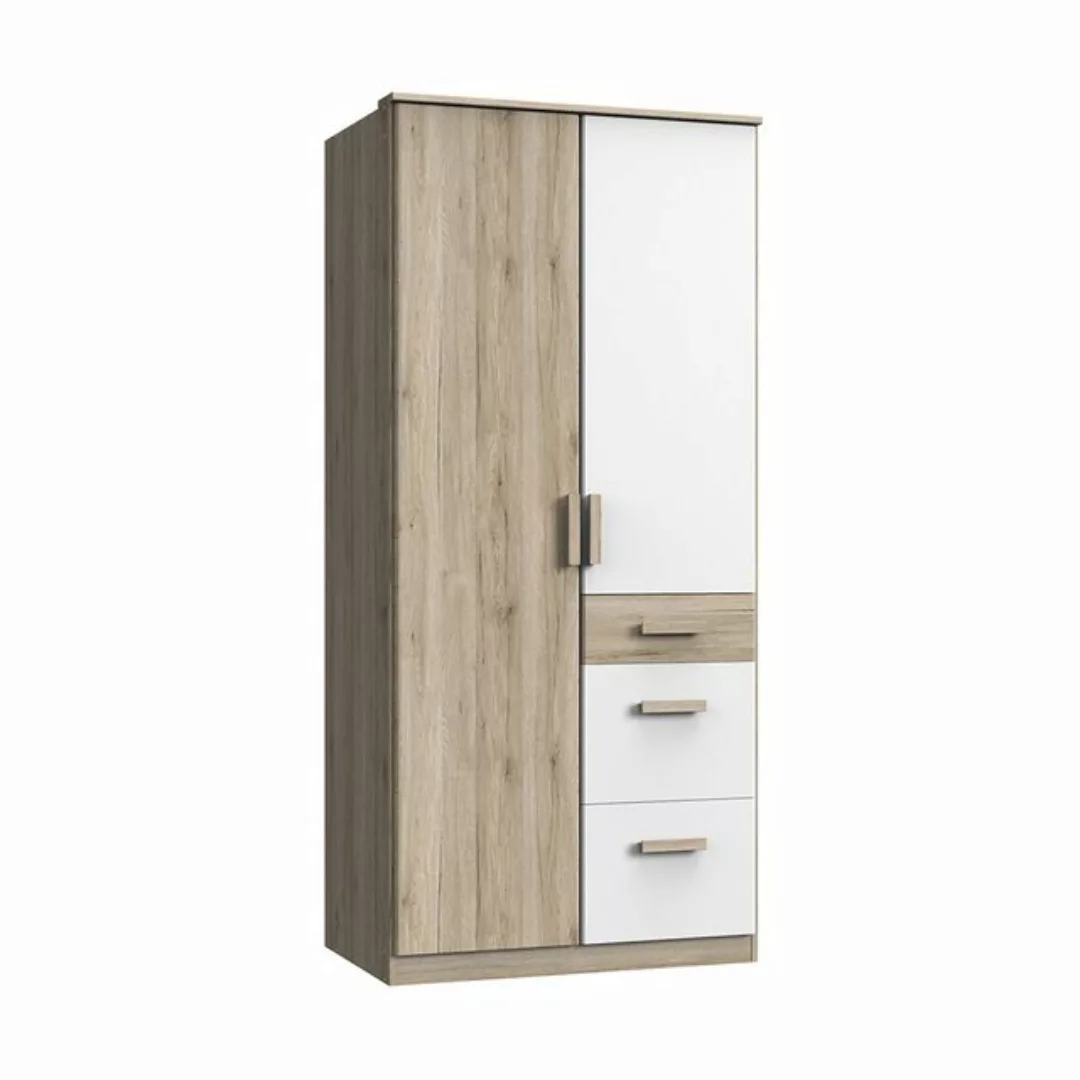 Lomadox Kleiderschrank CANTON-43 Eiche NB. mit weiß, 2 Türen, 3 Schubkästen günstig online kaufen