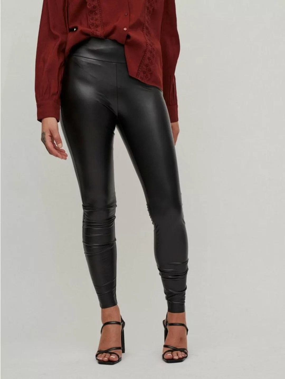 Vila Lederimitathose PU Kunstleder Leggings High Waist Stretch Hose Beschic günstig online kaufen