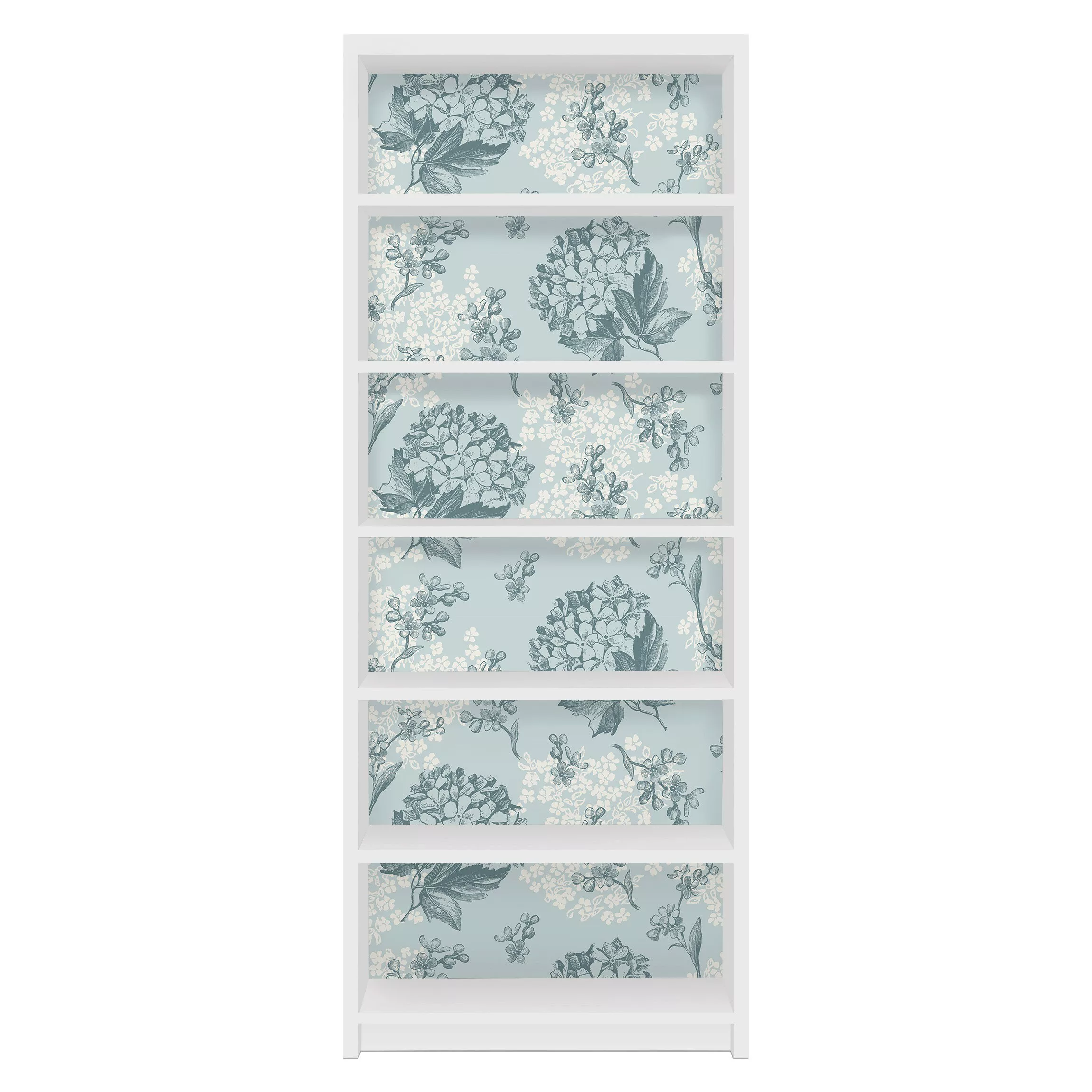 Möbelfolie für IKEA Billy Regal Hortensia pattern in blue günstig online kaufen
