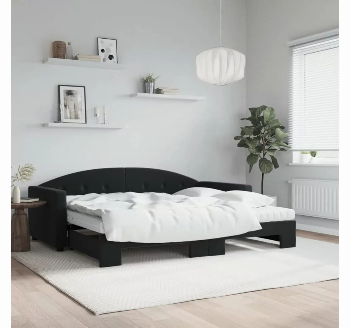 vidaXL Gästebett Gästebett Tagesbett Ausziehbar mit Matratzen Schwarz 90x19 günstig online kaufen