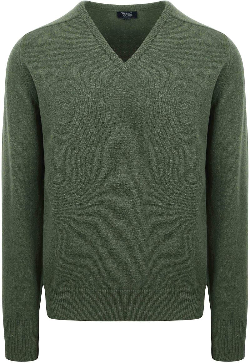 William Lockie Pullover Lamwolle V-Ausschnitt Olivgrün - Größe 3XL günstig online kaufen