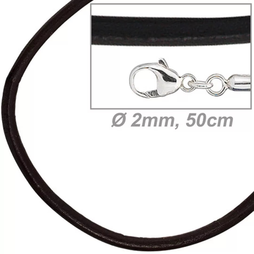 SIGO Leder Halskette Kette Schnur schwarz 50 cm, Karabiner 925 Sterling Sil günstig online kaufen