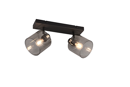 Spot 2xE14 Metall Schwarz Matt / Glas Smoke günstig online kaufen