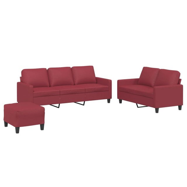 vidaXL Sofa Sofagarnitur mit Kissen Kunstleder, Standard + Fußhocker, Rot günstig online kaufen