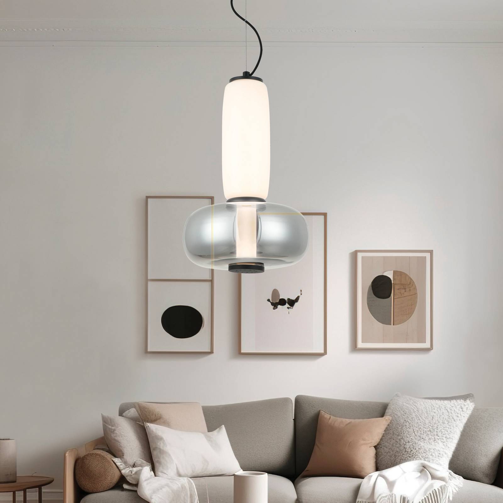 LED-Hängelampe Avery, rauchgrau/weiß, Ø 32 cm, Glas günstig online kaufen