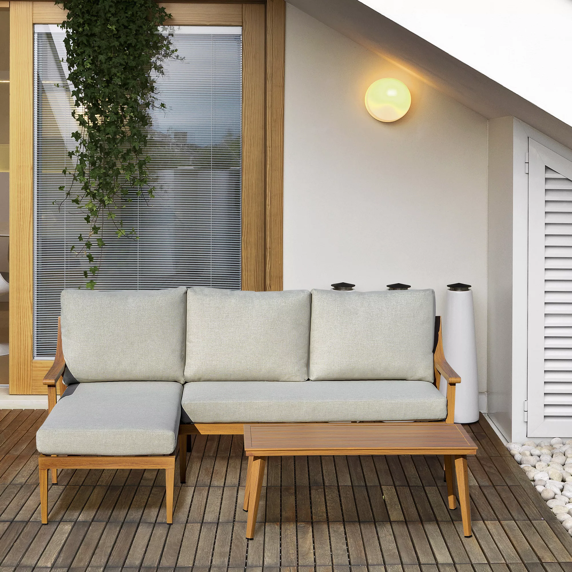 Outsunny Gartenmöbel Set für 3 Personen mit Chaiselongue Doppelsofa und Tis günstig online kaufen