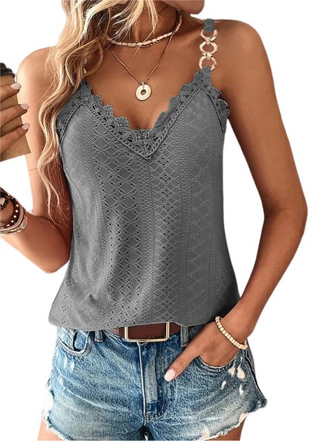 Mayou Tanktop Damen Trägershirt Ärmellose Sommer V-Ausschnitt Shirts mit Cu günstig online kaufen