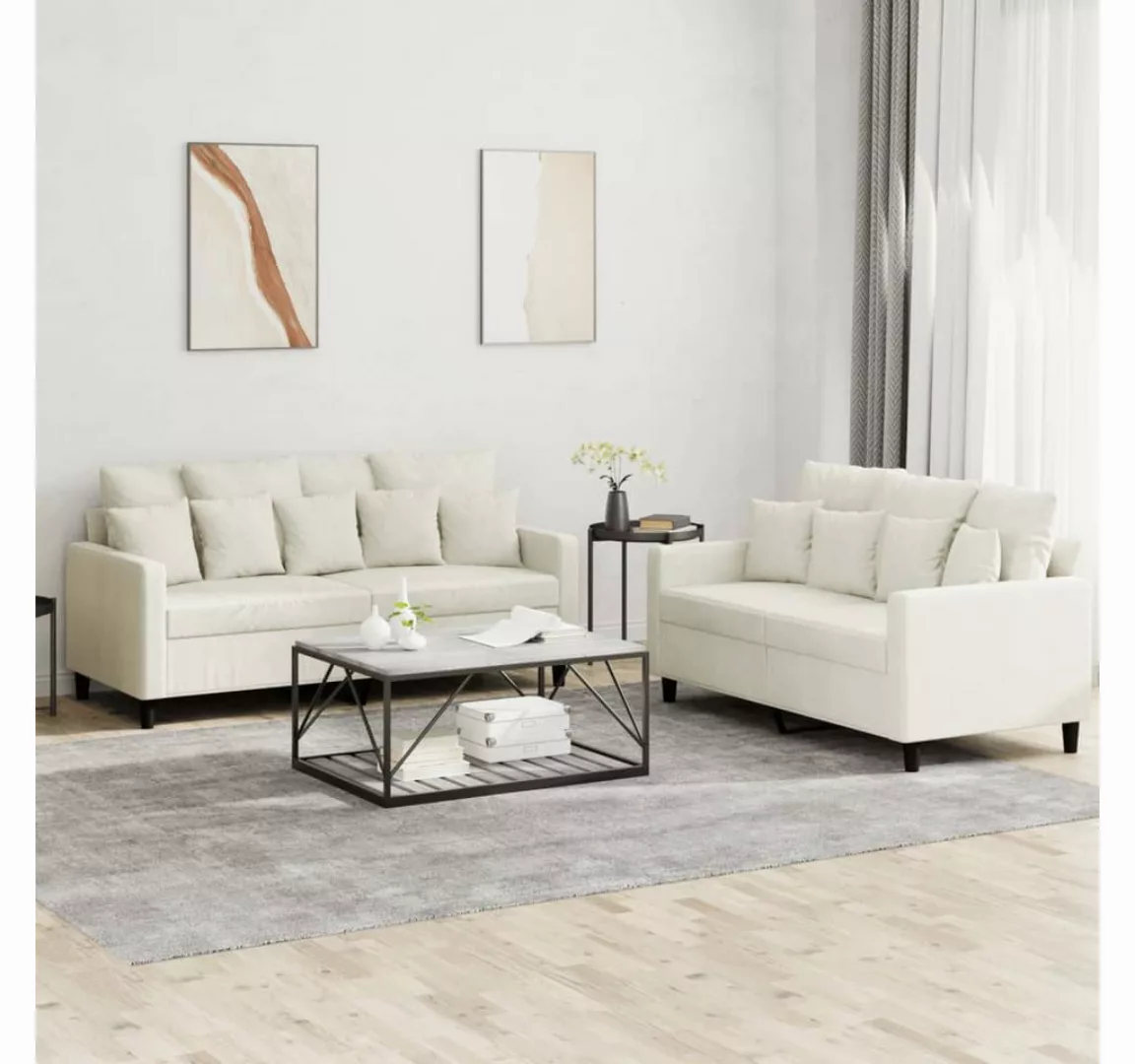 vidaXL Sofa, 2-tlg. Sofagarnitur mit Kissen Creme Samt günstig online kaufen