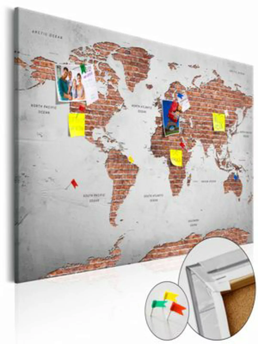 artgeist Pinnwand Bild Brick World [Cork Map] orange-kombi Gr. 90 x 60 günstig online kaufen