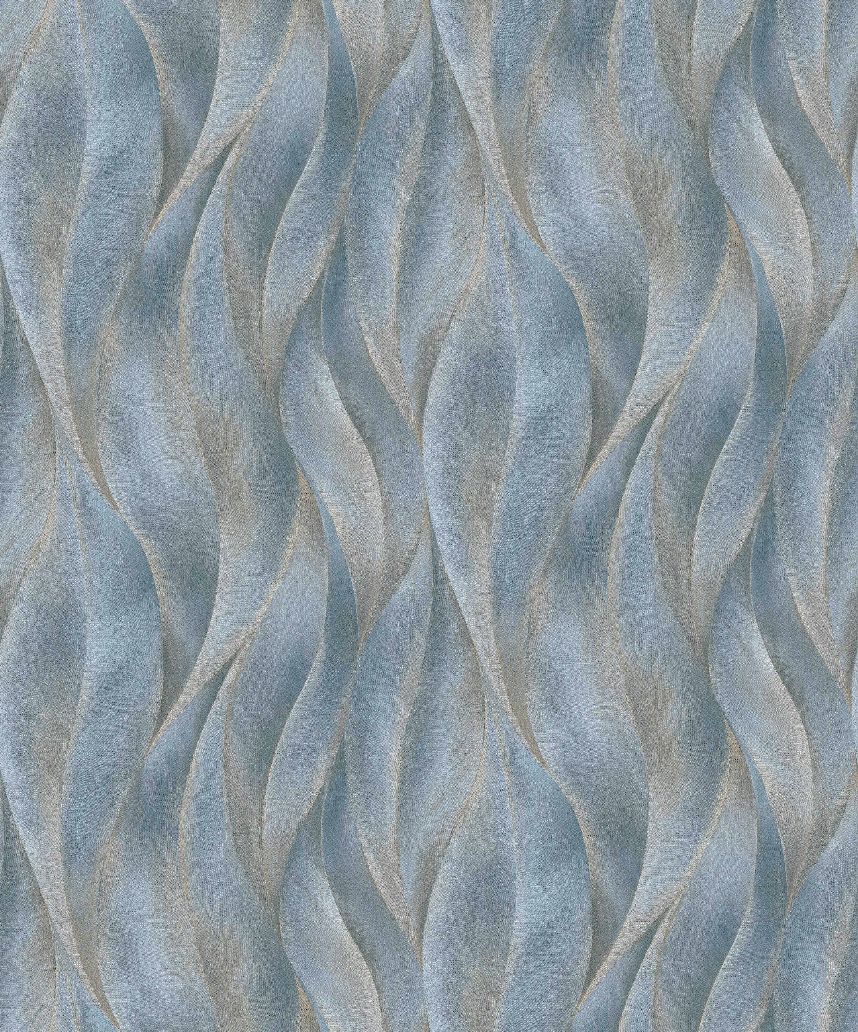 Bricoflor Blätter Tapete in Blau Gold Vlies Mustertapete mit Blättern Ideal günstig online kaufen