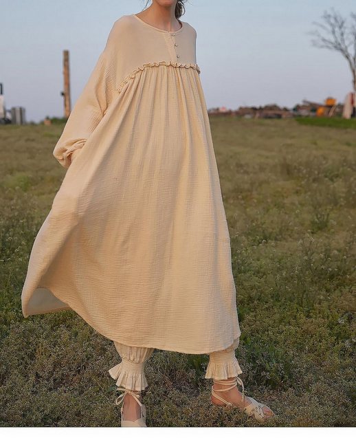 RUZU UG Dirndl Midikleid Kleid Damen Homewear Locker Lässiges Nachthemd günstig online kaufen
