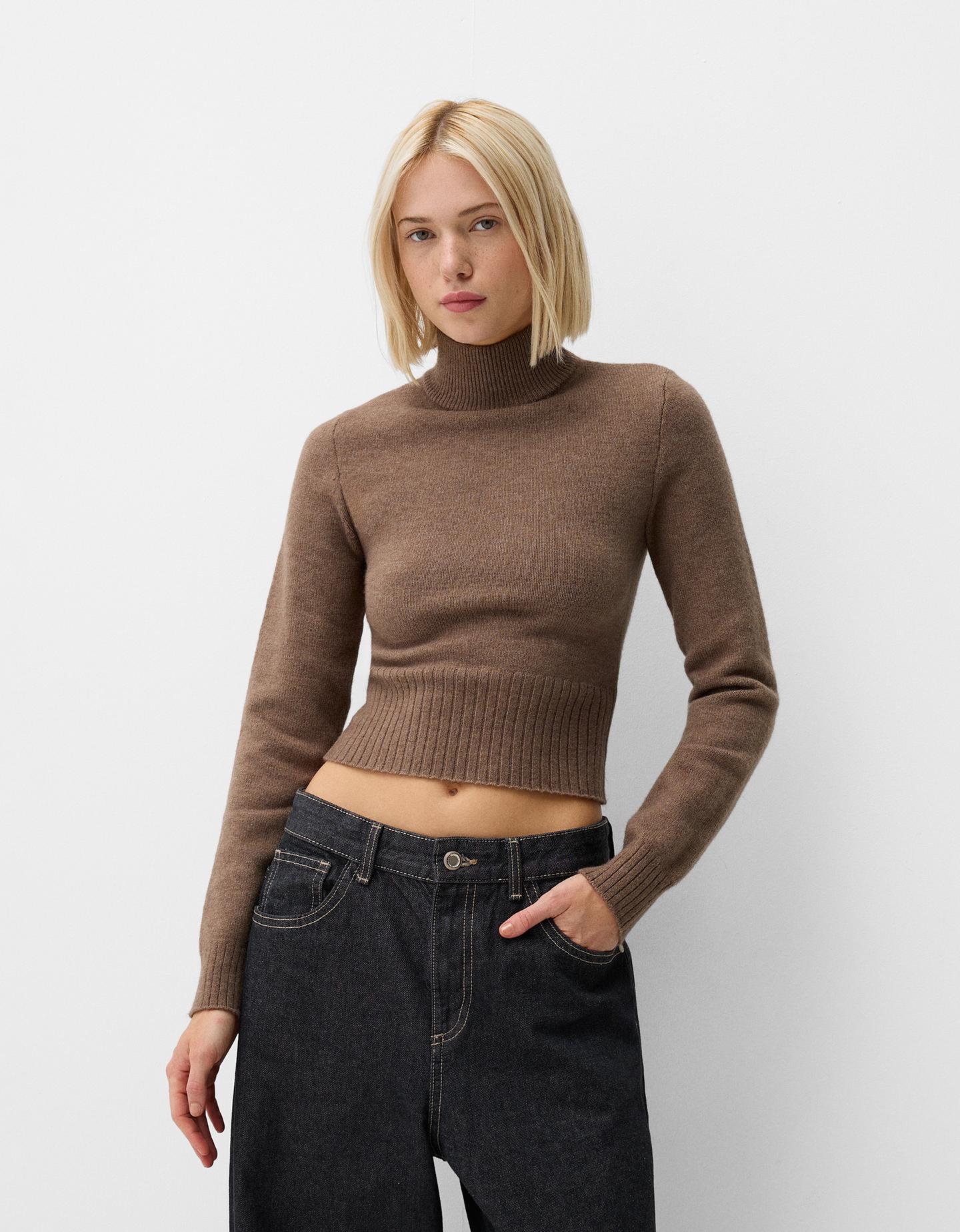 Bershka Pullover Mit Hohem Kragen Damen S Braun günstig online kaufen