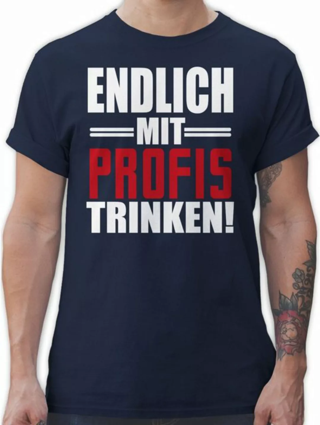 Shirtracer T-Shirt Endlich mit Profis trinken - weiß/rot Party & Alkohol He günstig online kaufen