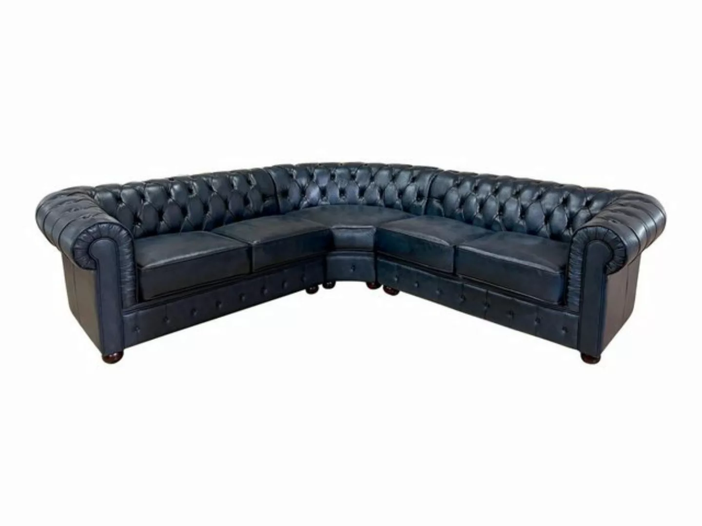 Salottini Ecksofa Chesterfield Ecksofa Aberdeen Leder BLAU Eckcouch, 3 Teil günstig online kaufen