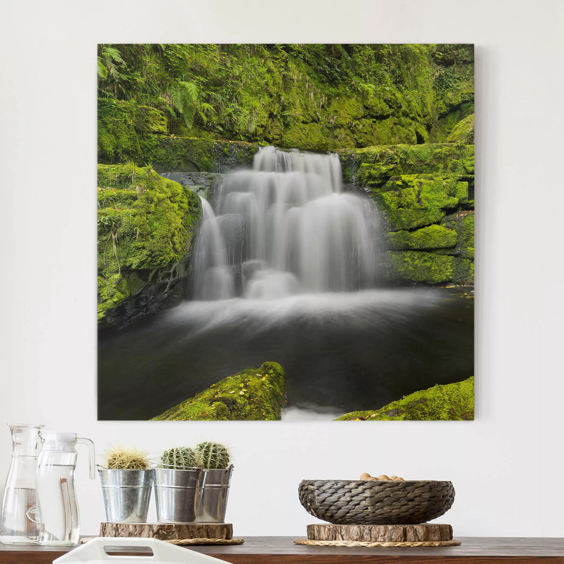 Leinwandbild Natur & Landschaft - Quadrat Lower McLean Falls in Neuseeland günstig online kaufen