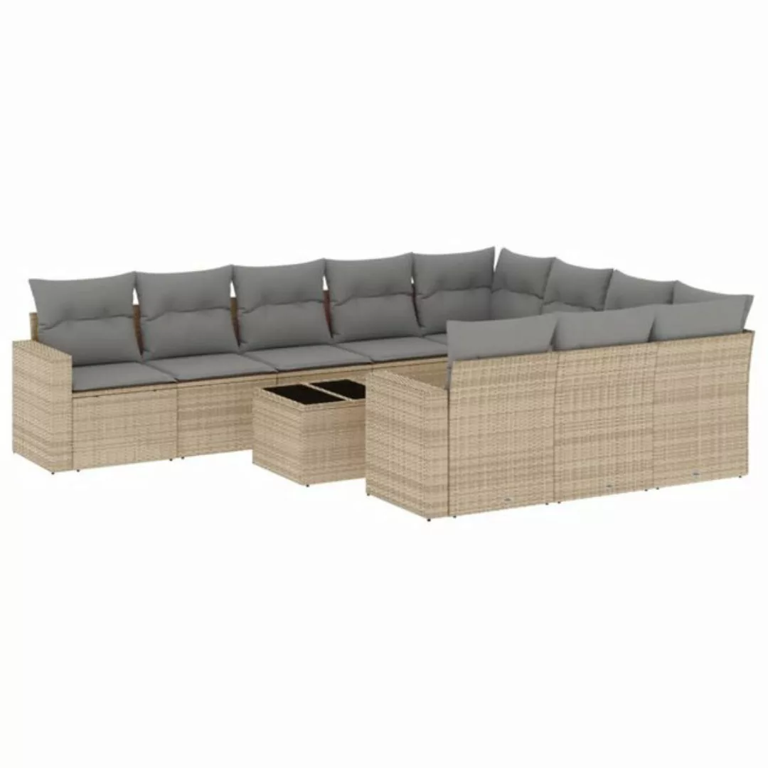 vidaXL Sofaelement 11-tlg. Garten-Sofagarnitur mit Kissen Beige Poly Rattan günstig online kaufen