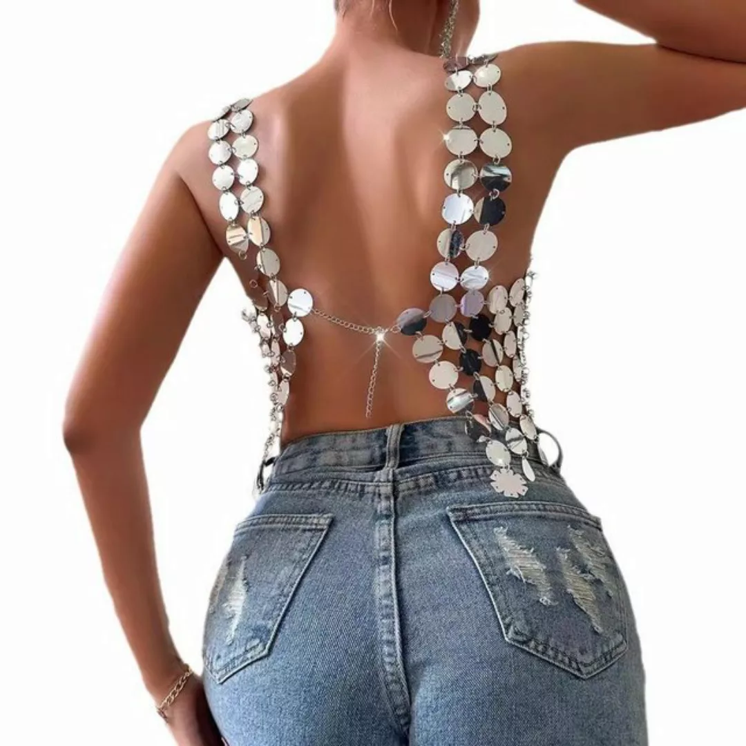 RUZU UG Tanktop Trägertop Sexy,Handgefertigtes,Rückenfreies Perlen Paillett günstig online kaufen