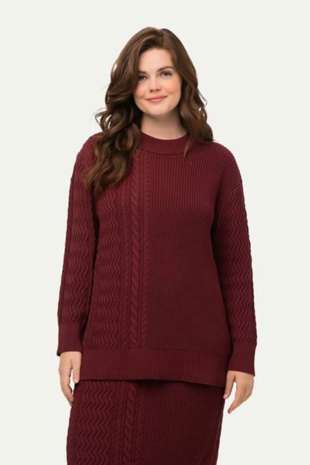 Ulla Popken Strickpullover Pullover Strickmuster Stehkragen Langarm günstig online kaufen