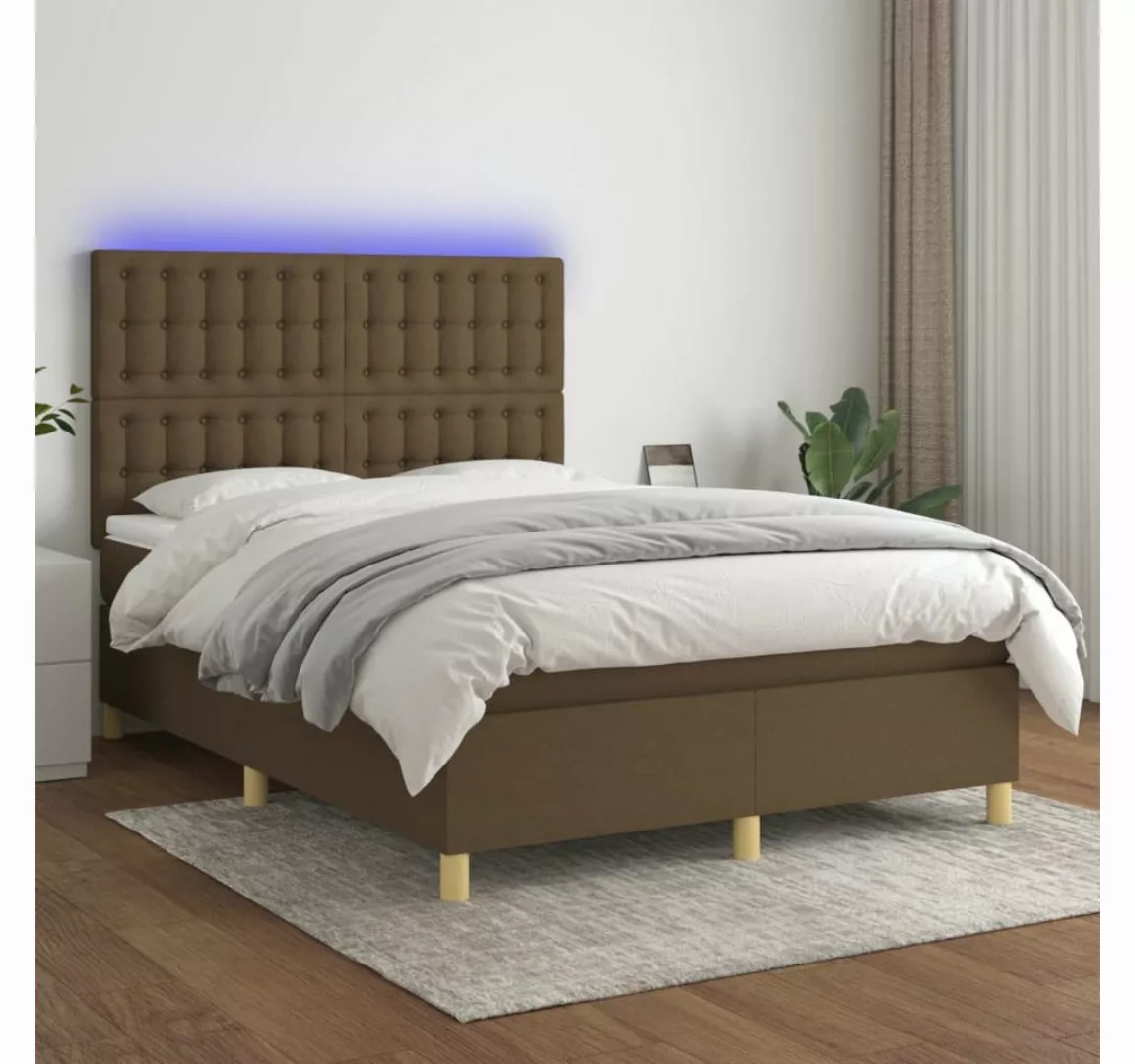 vidaXL Boxspringbett (140 x 190 cm, Knopfheftung Parallel, Braun), mit LED günstig online kaufen