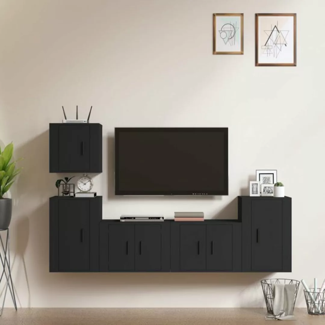 vidaXL TV-Schrank 5-tlg TV-Schrank-Set Schwarz Spanplatte TV-Lowboard Ferns günstig online kaufen