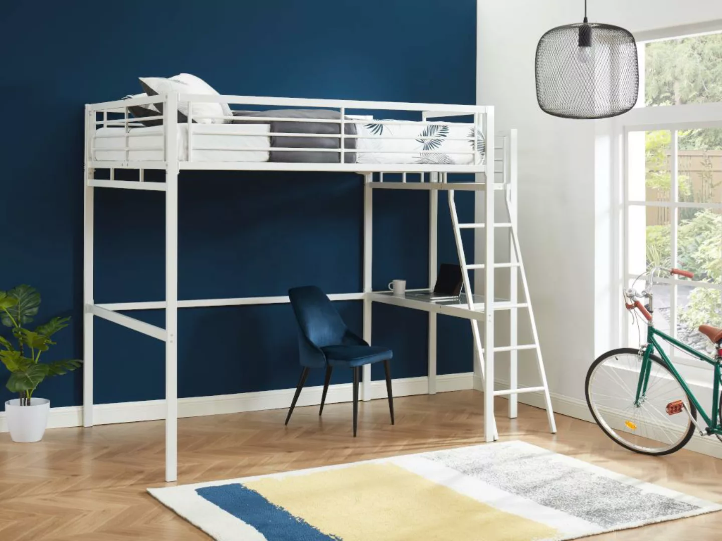 Hochbett mit Schreibtisch + Matratze - 140 x 190 cm - Weiß - CASUAL II günstig online kaufen