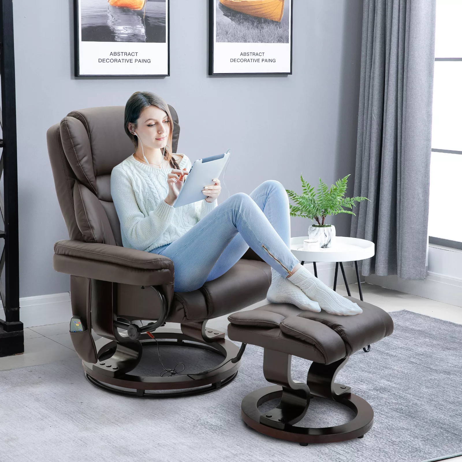 HOMCOM Relaxsessel Massagesessel Sessel mit Fußhocker, Liegefunktion Kunstl günstig online kaufen