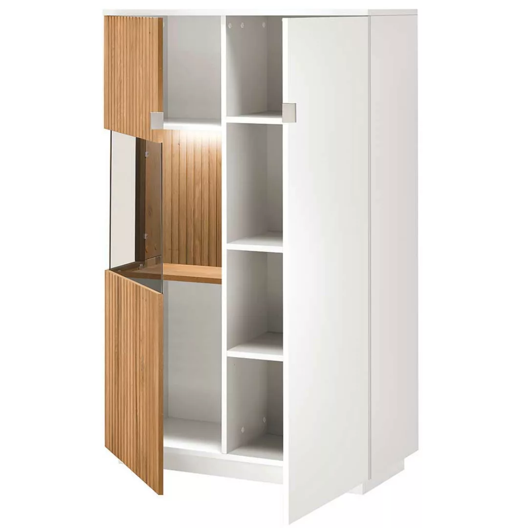 Highboard mit Glastür in Eiche Bianco und Weiß 152 cm hoch günstig online kaufen