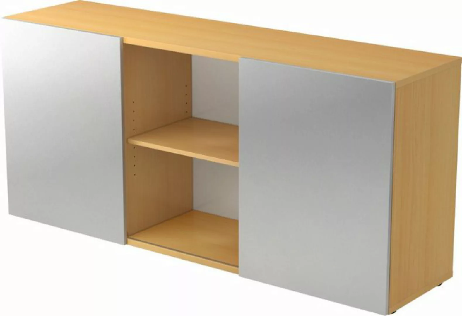 Aktenschrank Sideboard 2 OH BxTXH 160x42x74,8cm Schiebetüren Buche/Silber günstig online kaufen