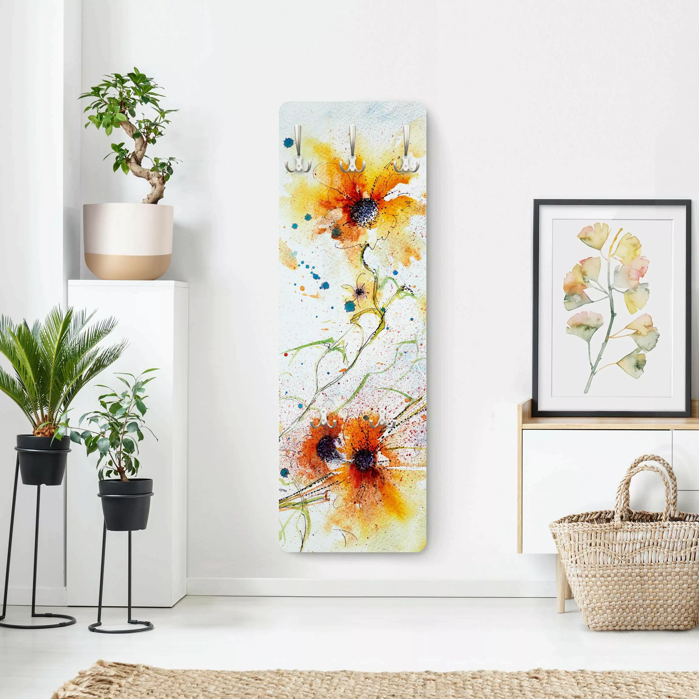 Wandgarderobe Holzpaneel Blumen Painted Flowers günstig online kaufen