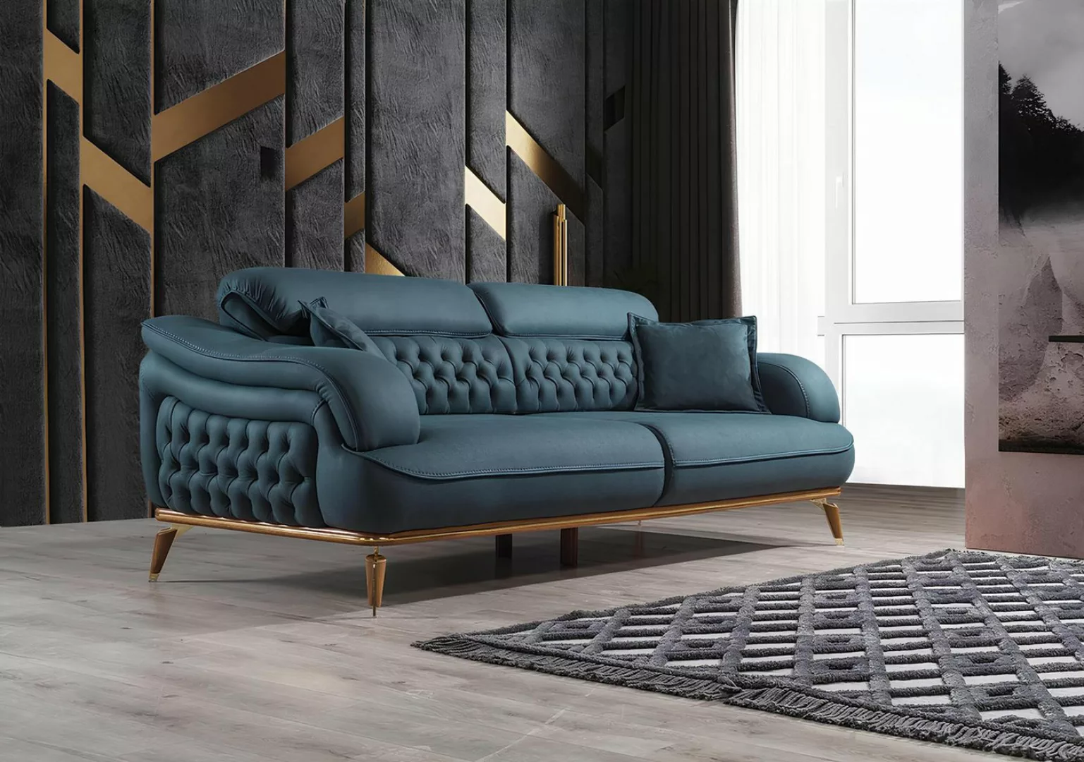 Xlmoebel Sofa Neues blau gepolstertes Holz-Sofa für das Wohnzimmer, Hergest günstig online kaufen