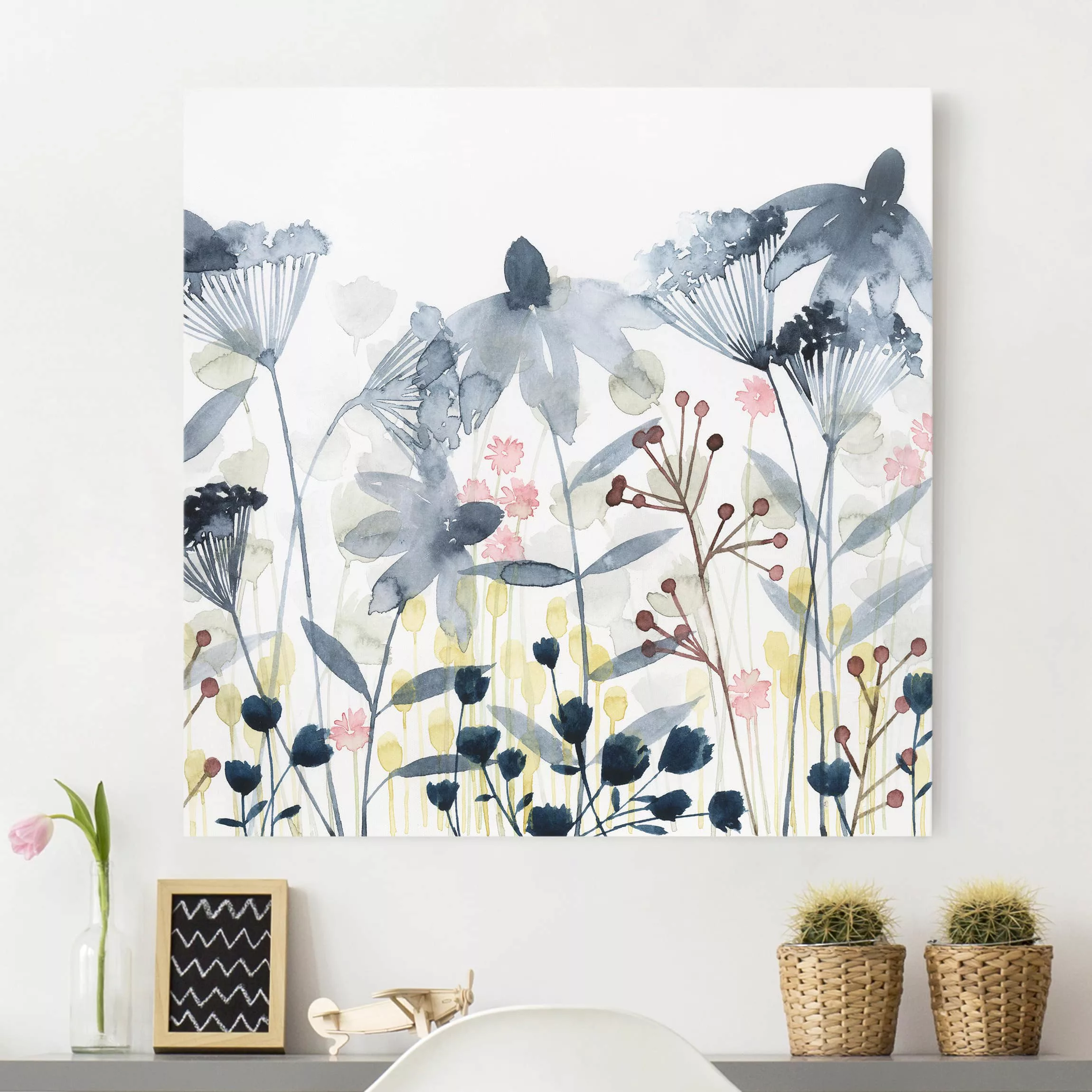 Leinwandbild Blumen - Quadrat Wildblumen Aquarell II günstig online kaufen