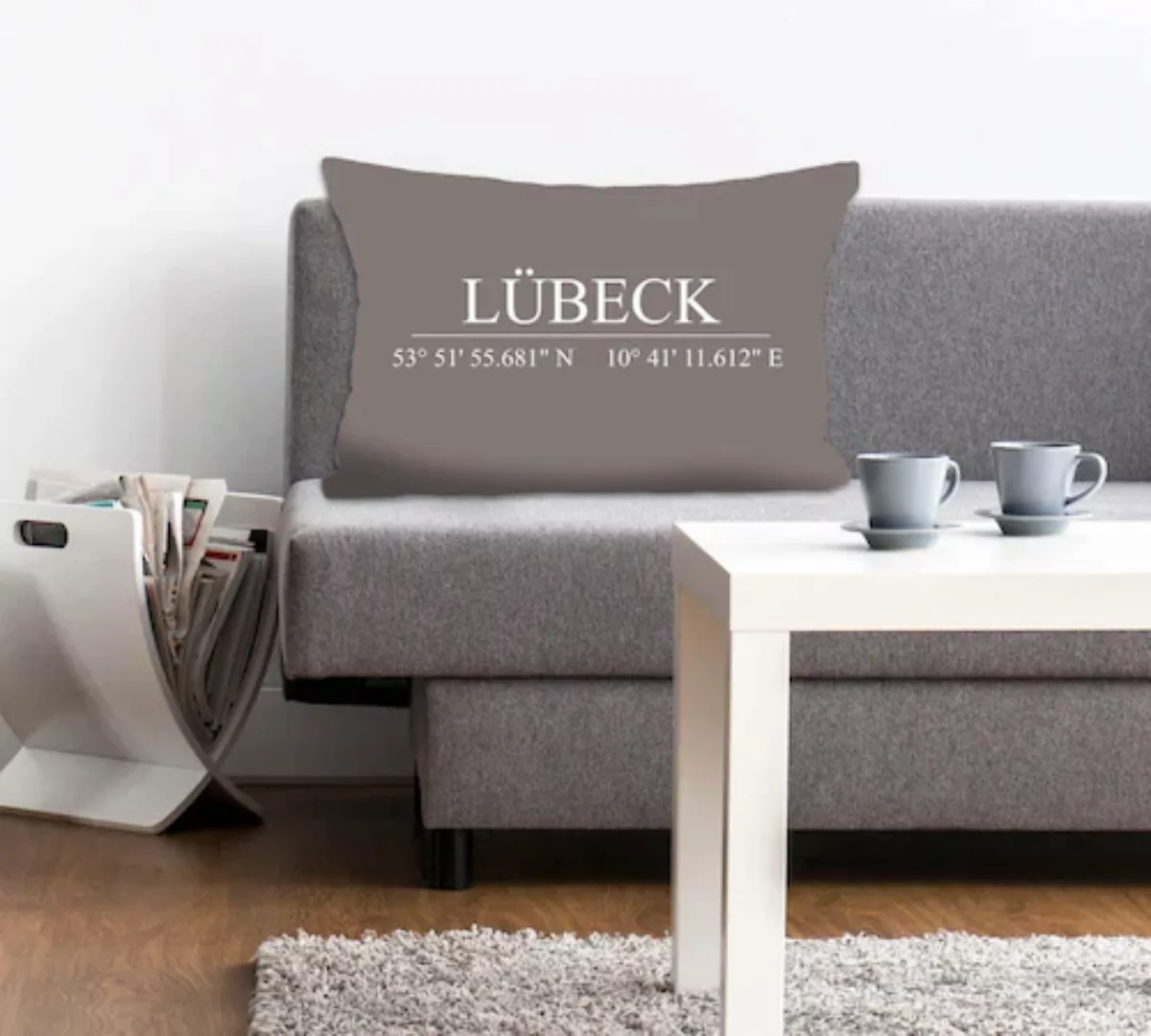 queence Dekokissen »Lübeck«, mit Schriftzug, Kissenhülle ohne Füllung, 1 St günstig online kaufen