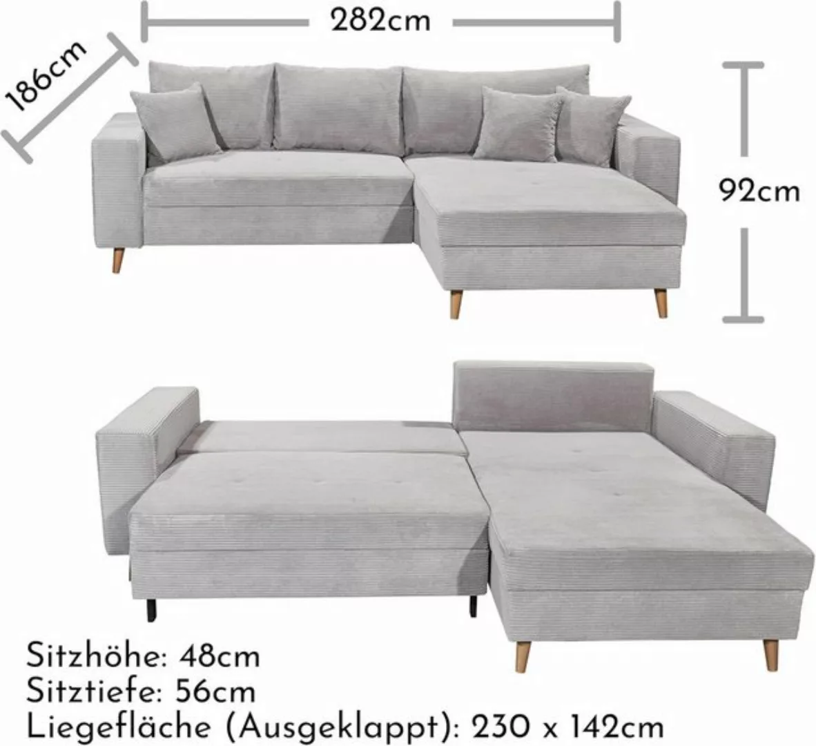 freiraum Ecksofa LARINA, dove" - 282x92x186 (BxHxT) günstig online kaufen