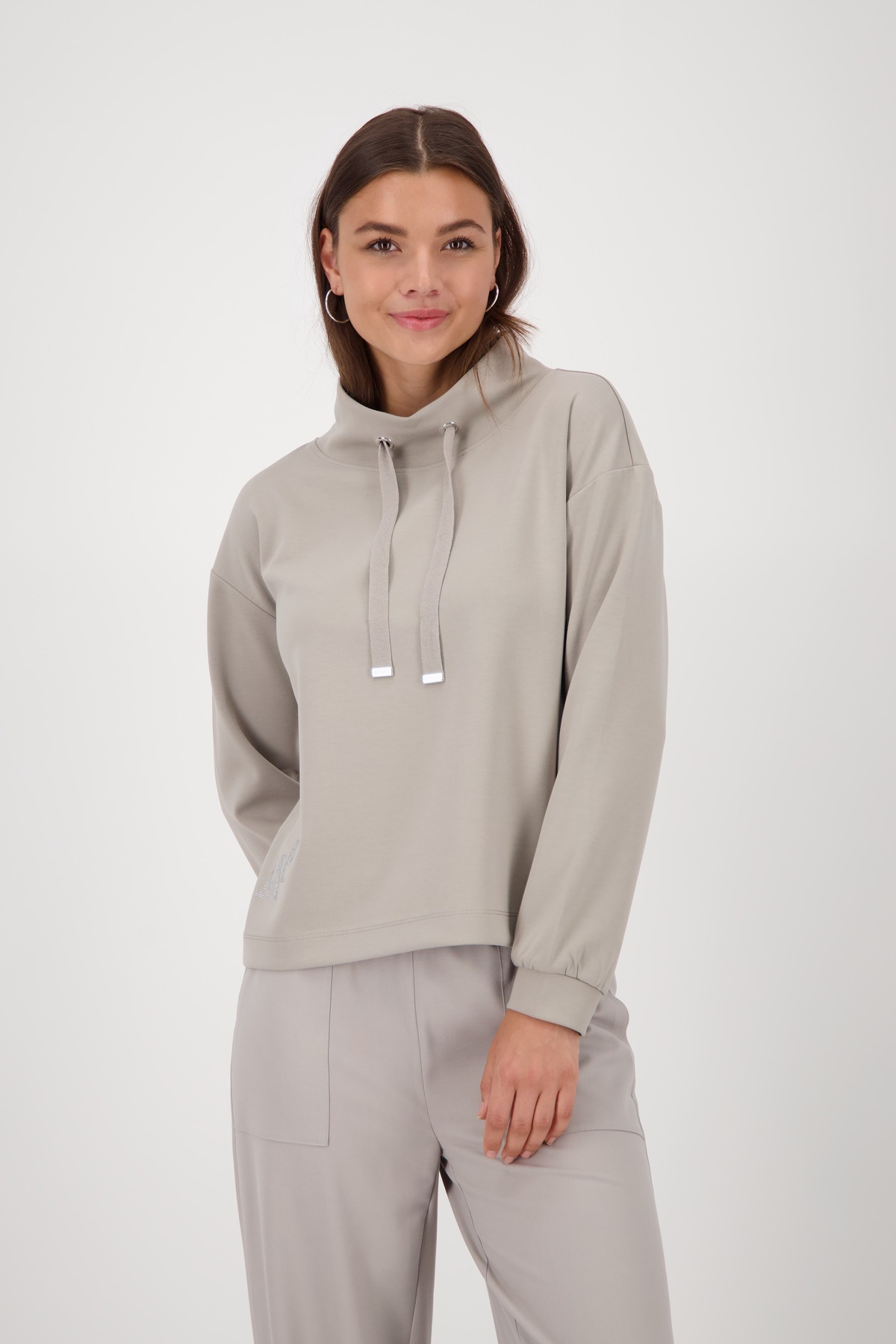 Monari Sweatshirt "Sweatshirt Schmuckdetail", Stehkragen mit Bindeband, Log günstig online kaufen