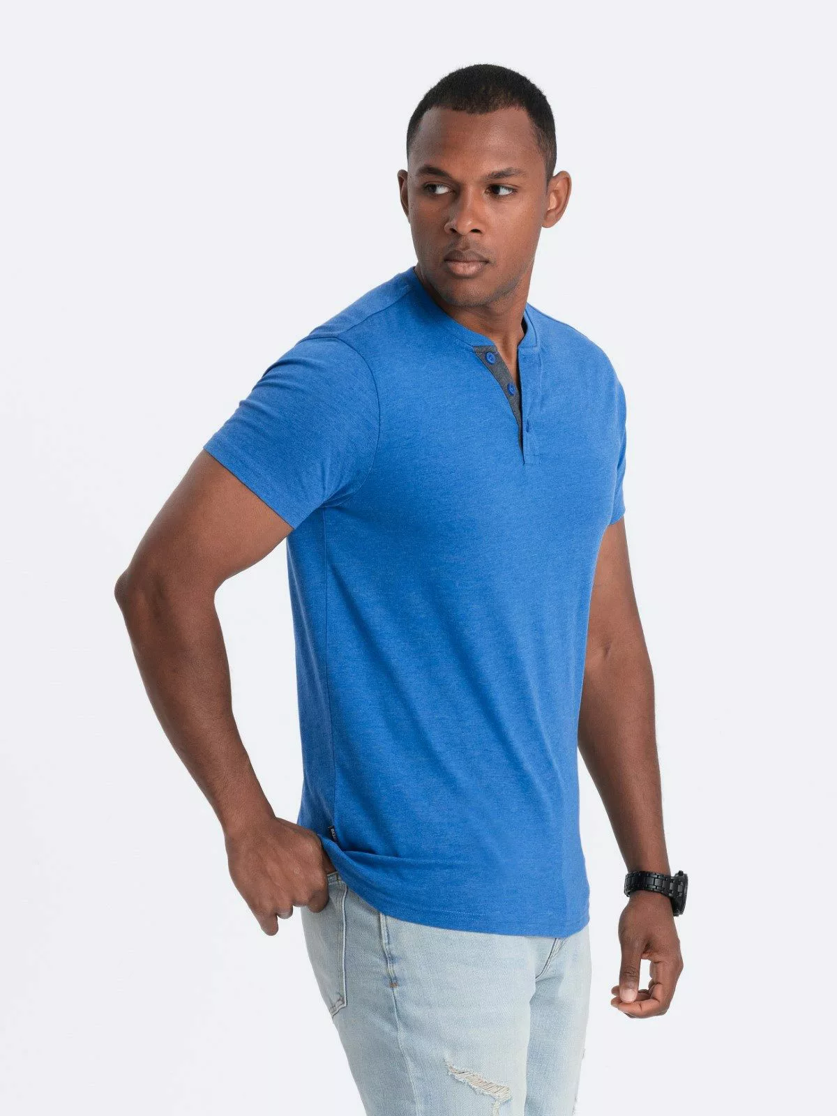 OMBRE T-Shirt Herren-T-Shirt mit rundem Henley-Ausschnitt günstig online kaufen