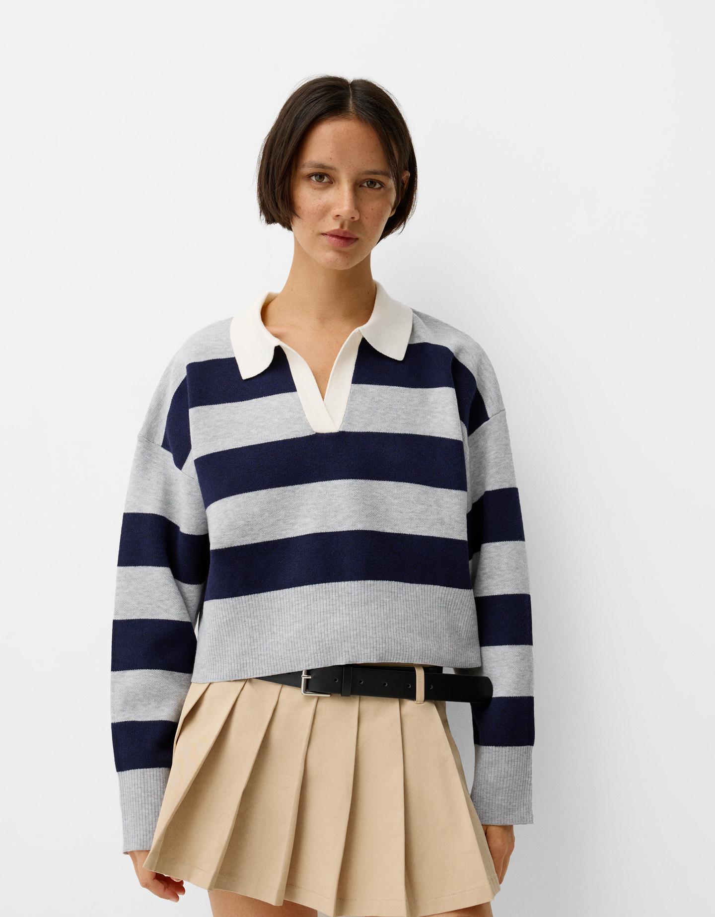 Bershka Pullover Mit Polokragen Damen Xs Grau günstig online kaufen